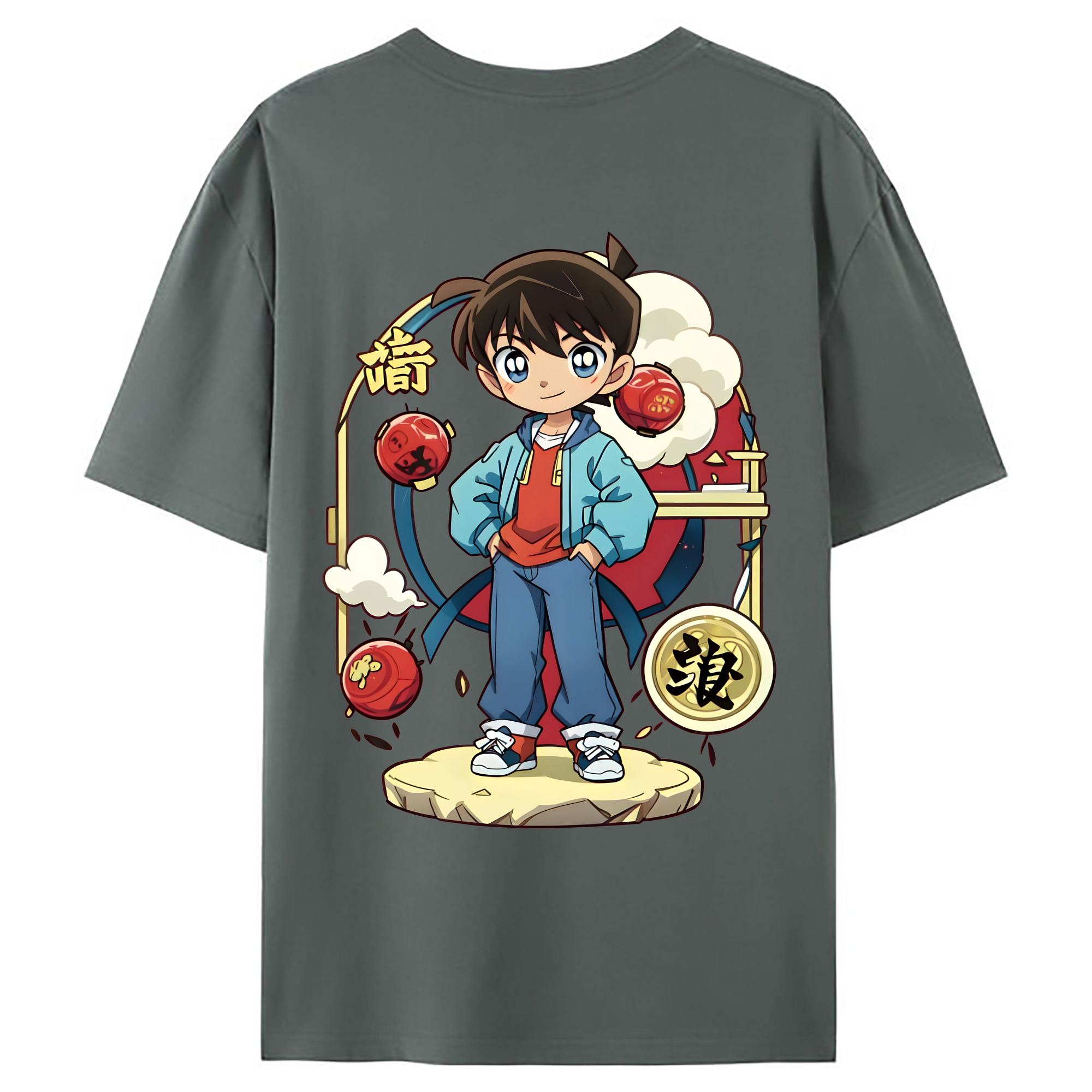 （画像用） 名探偵コナン 江戸川 コナン Detective Conan Conan Edogawa 綿100％ メンズ半袖Tシャツ（バックプリント） 通気性
